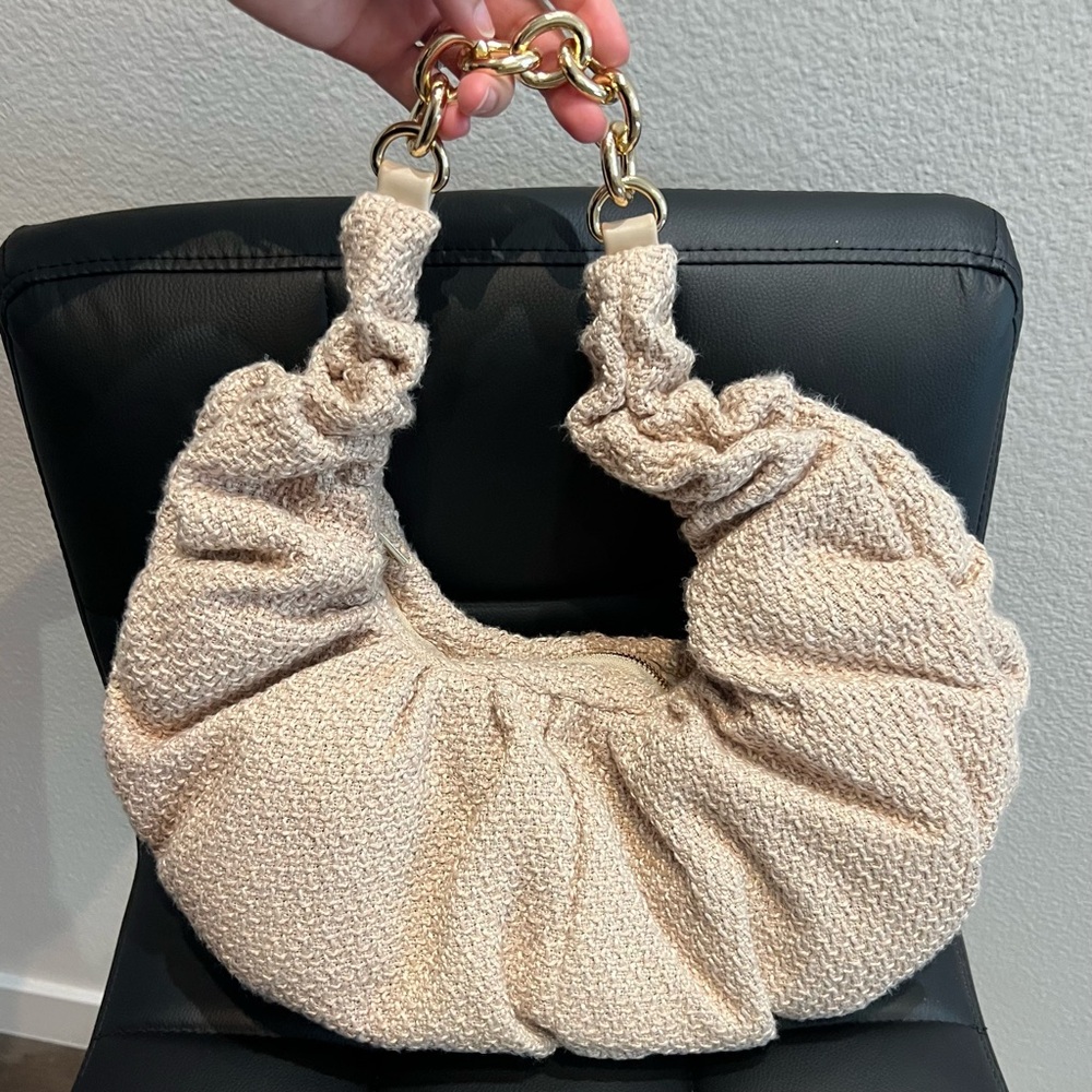 Zara Chain Trim Pleated Fabric Bag